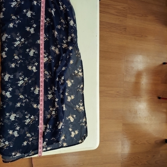 Lush Blue Floral Maxi Dress With Slit Sheer Sleeves Sz Small - Picture 10 of 11